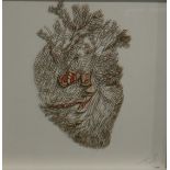 Lyndi Sales (South African, b. 1973), "Heart," 2008, paper cut-out and lottery paper, signed lower