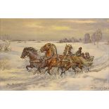 Edward Pierzynski (Polish, b. 1921), Winter Sleigh Ride, oil on canvas, signed lower right, canvas: