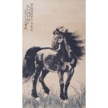 Chinese Painting, in the manner of Xu beihong, horses, hanging scroll, ink and color on paper,