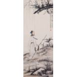 Chinese painting of hanging scroll, in the manner of Zhang Daqian ( 1899-1983), scholar under the