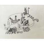 American School (20th/21st century), Untitled (Animals and Figures), ink on paper, unsigned,