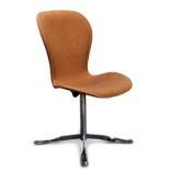 A Gideon Kramer Ion chair, having a cloth seat and back with chrome base, 34"h