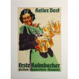 (lot of 2) "Biere de Lion (Paris)" and "Heller Bock (Munich)," vintage color lithograph