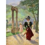 Albert Baure (French, 1867-1930), "The Promenade (Figures Walking by Ruins)," oil on canvas,