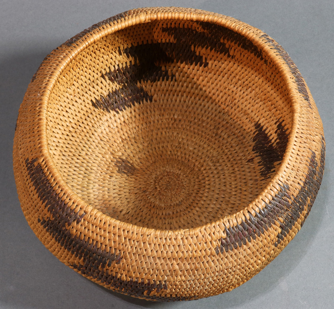 A Pomo Native American Indian single rod coiled basket, Northern California, having a slightly - Image 2 of 4