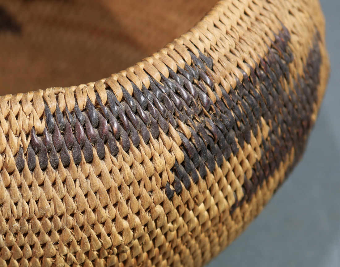 A Pomo Native American Indian single rod coiled basket, Northern California, having a slightly - Image 3 of 4