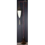 A Fortuny Cesendello floor lamp, having a tapered silk shade, the support and standard with silk