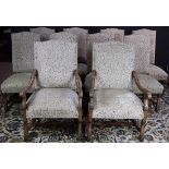 (lot of 10) A Regence style dining room chair suite, executed by Kreiss Collection, each having a