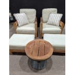 (lot of 5) A group of Sutherland teak furniture group consisting of two armchairs with beige