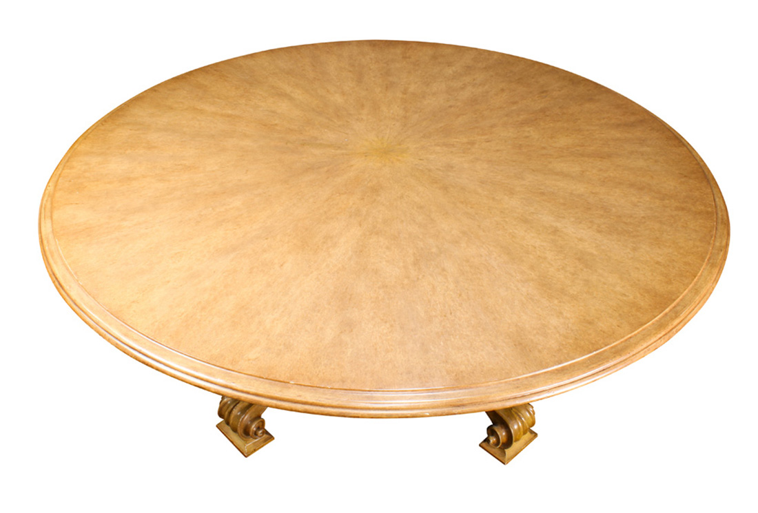 A Therien Studio Volute walnut circular dining table in the Italian Rococo style, the outset round - Image 3 of 4