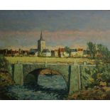 Fred Korburg (American/Danish, 1896-1986), "Landscape with Old Bridge, Senlis - France," 1970,