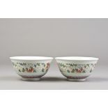 (lot of 2) A pair of Chinese enameled porcelain bowls, each body decorated with a floral center