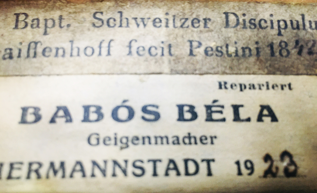 A labeled Babos Bela Geignemache Hermanstad violin, bearing a label dated 1923, with bow ( - Image 8 of 8