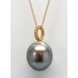 Tahitian cultured pearl, diamond, 18k yellow gold pendant-necklace Featuring (1) 12.6 mm Tahitian