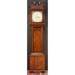 American mahogany tall case clock, having a broken pediment top above an Arabic numeral dial, 81.5"h