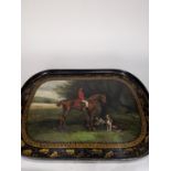 An Early American Mark Knowles and Sons hand-painted hunting tray, decorated with a scenic reserve