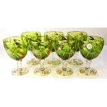 (lot of 7) A group of Italian hand painted goblets, the large form having partial gilt and