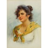 Vittorio Tessari (Italian, 1860-1940), Portrait of a Lady, watercolor, signed lower right, sight: