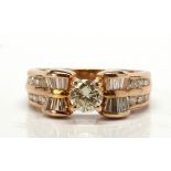 Diamond, 14k yellow gold ring Featuring (1) round brilliant-cut diamond, weighing approximately 0.30