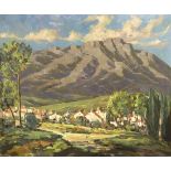 Fred Korburg (American/Danish, 1896-1986), "Remur, Rhone Valley, France" 1969, acrylic on