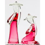 (lot of 2) Giuliano Tosi Murano glass sculptures, each depicting wearing a conical hat, and having a