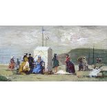 Follower of Eugene Boudin (French, 1824-1898), Figures at the Beach, oil on canvas (laid down on