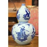 A Chinese blue and white double gourd vase, the center and the mouth rim decorated with key fret