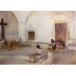 William Russell Flint (British, 1880-1969), "Mending the Church Chairs, Laigueglia, Liguria,"