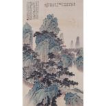 Chinese painting, in the manner of Zhang Daqian, landscape, hanging scroll, ink and color on