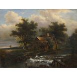 Attributed to Adriaen van de Velde (Dutch, 1636-1672), River Landscape with Cottage and Figures, oil