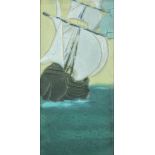 Rookwood Faience tile, depicting a masted galleon at sea, and set in a period quartersawn oak frame,