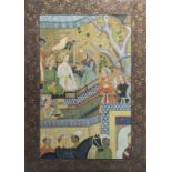 Persian School (20th century), Untitled (Courtyard Scene with Figures Bearing Gifts), oil and ink on