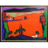 Roger Bonafe (French, b. 1932), "Cypress en Languedoc," oil on canvas, signed lower right, sight: