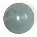 Longquan Celadon Crackle Glazed Conical Bowl, of deep flaring sides resting on a small splayed foot,