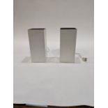 Pair of Modern white enameled metal lamps, 9"h
