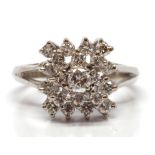 Diamond, 14k white gold cluster ring