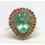 Emerald, diamond, 18k yellow gold ring