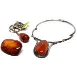 (Lot of 3) amber, silver jewelry suite