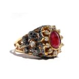 Ruby, diamond, 18k yellow gold ring