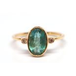Emerald, diamond, 18k yellow gold ring