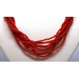 Coral, 18k yellow gold multi-strand necklace