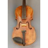 An antique violin, having a maple body with spruce top, interior label reading Vincenzo Ruger Detto,