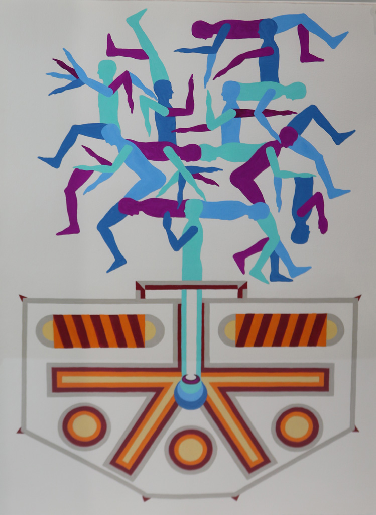 Painting, Abstract Composition (Blue and Purple Figures) - Image 2 of 6