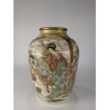 A Japanese Satsuma style earthenware vase, Meiji Period