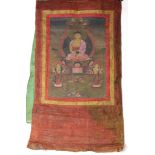 A Tibetan Tangka of the medicine buddha, together with two bodhisattva