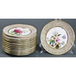 A set of Continental porcelain botanical dessert plates