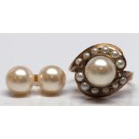 Cultured pearl, 14k yellow gold jewelry suite