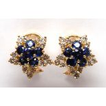 Pair of sapphire, diamond, 18k yellow gold earrings