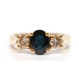 Sapphire, diamond, 14k yellow gold ring