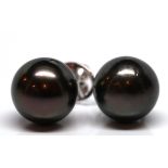 Pair of Tahitian cultured pearl, 18k white gold earrings